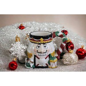 Tis The Season Nutcracker Sculpted Hand Painted Ceramic Christmas Holiday Large